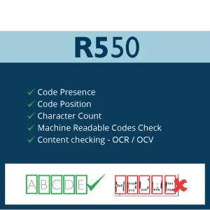 List of the R550 R-Series functions for a complete code verification, the best way to eradicate manufacturing code errors and avoid recalls, scrap and manual inspections. 